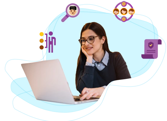 Professional woman working with HR software and technology solutions